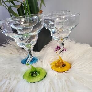 Libby Vintage Colorful Bent Stem Margarita Glasses Set of 4